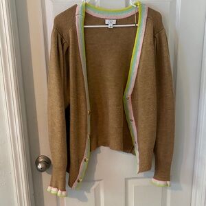 Crown & Ivy Brown Cardigan with Pastel Trim